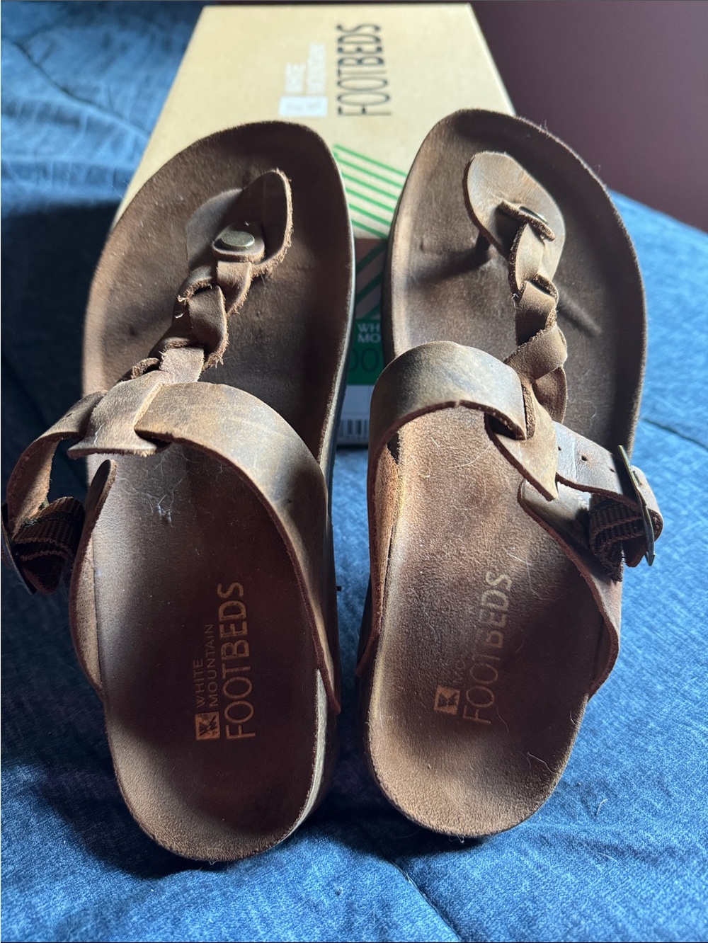 White Mountain Brown Braided Toe-Loop Sandals